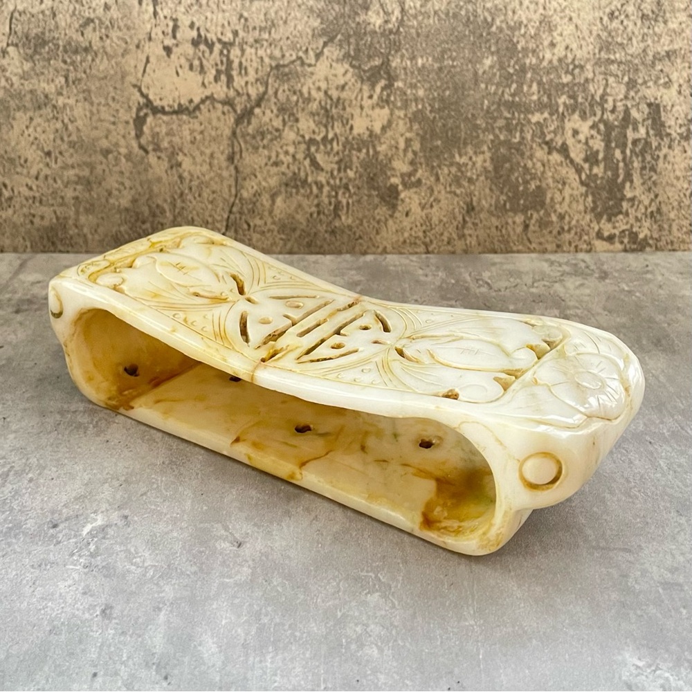 Antique Song Dynasty Hetian White Jade Chinese Den Head Arm Rest Hand Carved